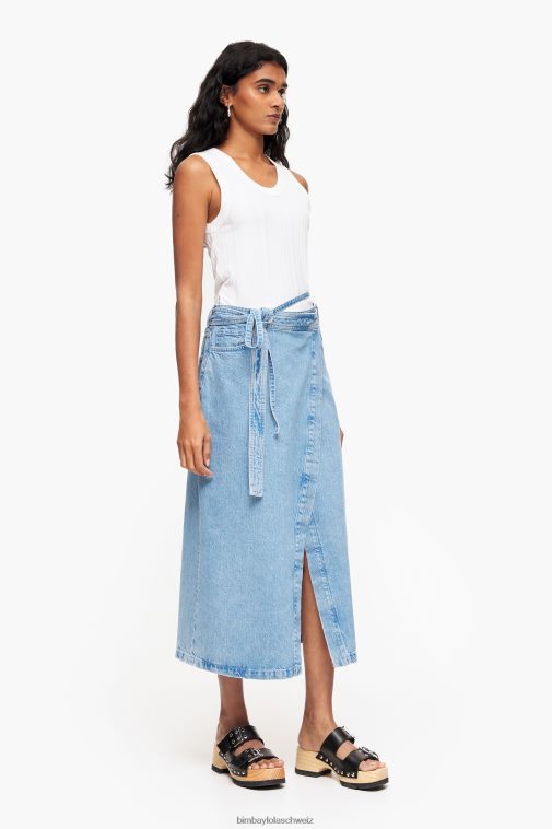 Bimba Y Lola Midi-Wickelrock aus Denim Blau Kleidung T04ZZ456