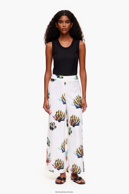 Bimba Y Lola Leinenhose mit Korallenmuster Elfenbein Kleidung T04ZZ394
