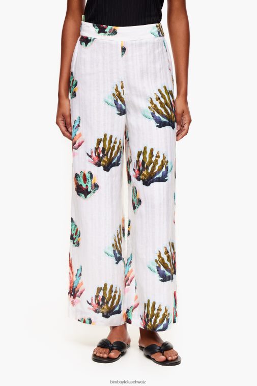 Bimba Y Lola Leinenhose mit Korallenmuster Elfenbein Kleidung T04ZZ394