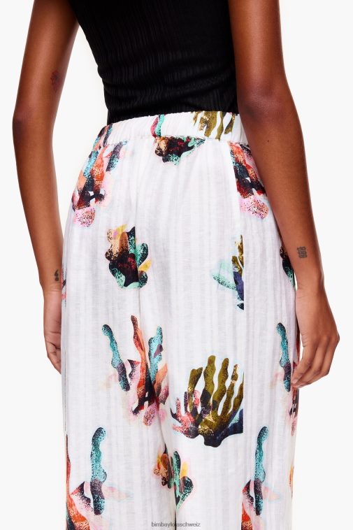 Bimba Y Lola Leinenhose mit Korallenmuster Elfenbein Kleidung T04ZZ394