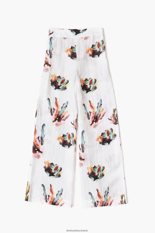 Bimba Y Lola Leinenhose mit Korallenmuster Elfenbein Kleidung T04ZZ394