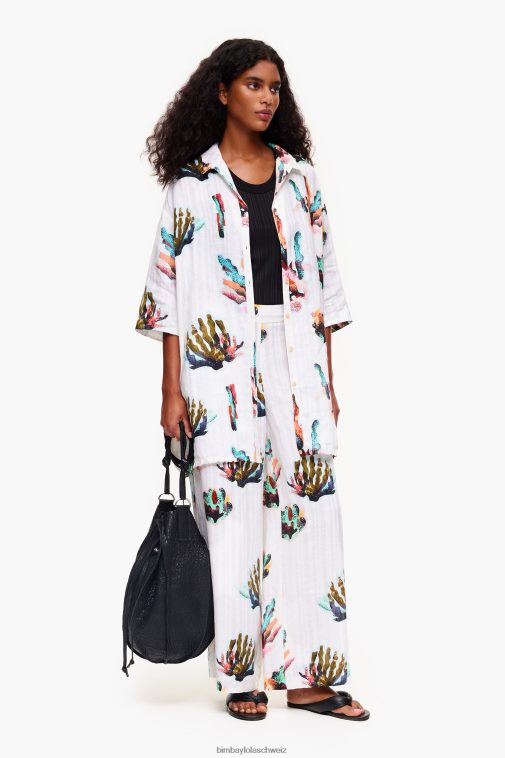 Bimba Y Lola Leinenhose mit Korallenmuster Elfenbein Kleidung T04ZZ394