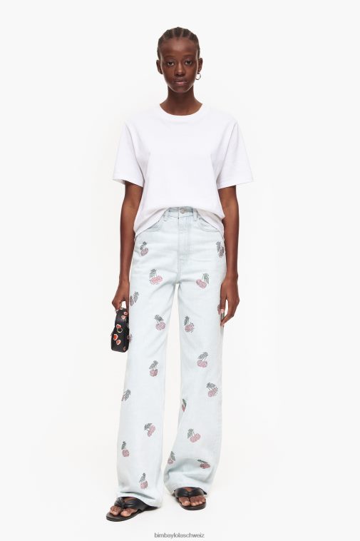 Bimba Y Lola Weites Bein – weite Jeans mit Kirschen Blau Kleidung T04ZZ508