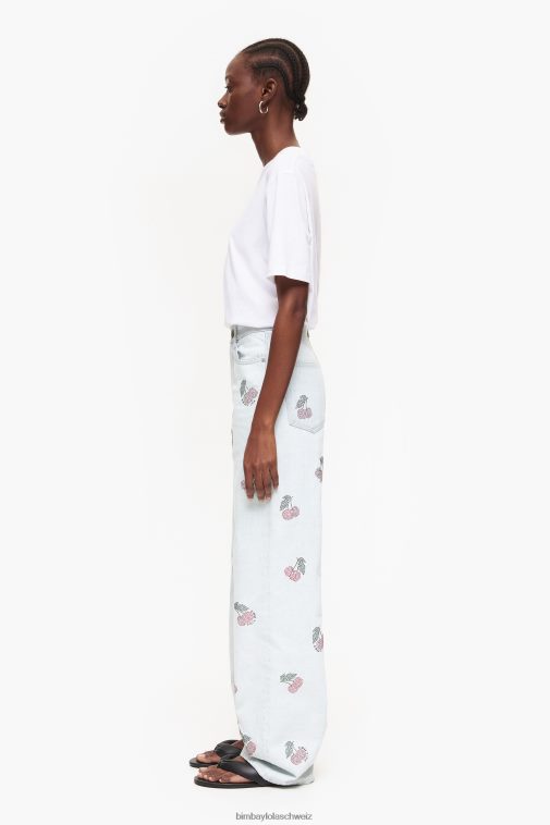 Bimba Y Lola Weites Bein – weite Jeans mit Kirschen Blau Kleidung T04ZZ508
