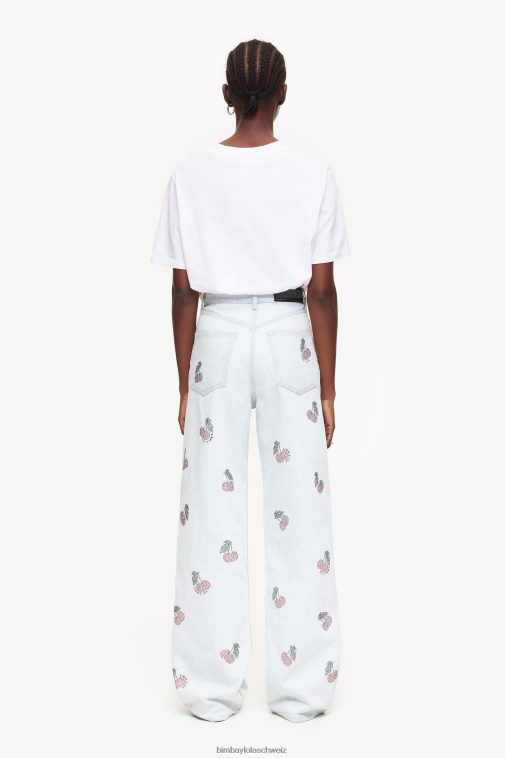 Bimba Y Lola Weites Bein – weite Jeans mit Kirschen Blau Kleidung T04ZZ508