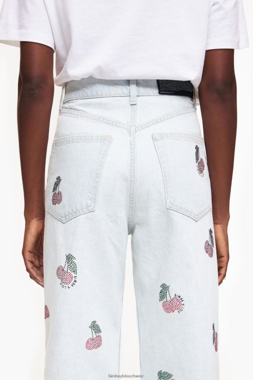 Bimba Y Lola Weites Bein – weite Jeans mit Kirschen Blau Kleidung T04ZZ508