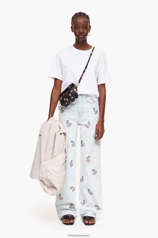 Bimba Y Lola Weites Bein – weite Jeans mit Kirschen Blau Kleidung T04ZZ508