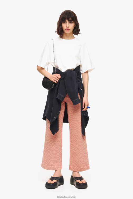 Bimba Y Lola Culotte – hoch sitzende Jeans mit Tigermuster Aprikose Kleidung T04ZZ522