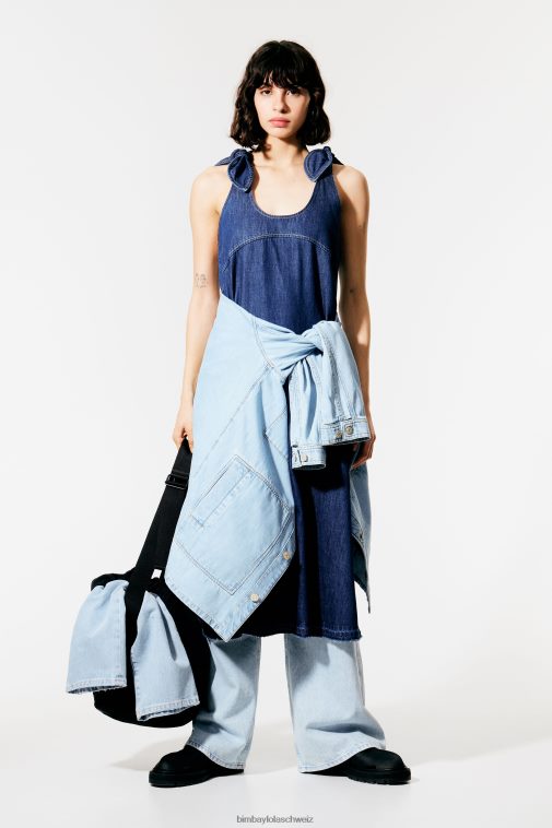 Bimba Y Lola Dunkles A-Linien-Jeanskleid Blau Kleidung T04ZZ510