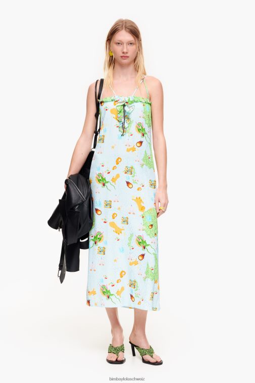 Bimba Y Lola Fließendes Kleid mit Vigo Game-Print Blau Kleidung T04ZZ196