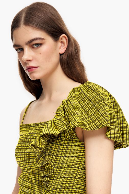 Bimba Y Lola Fließendes Midikleid im Karomuster Gelb Kleidung T04ZZ240