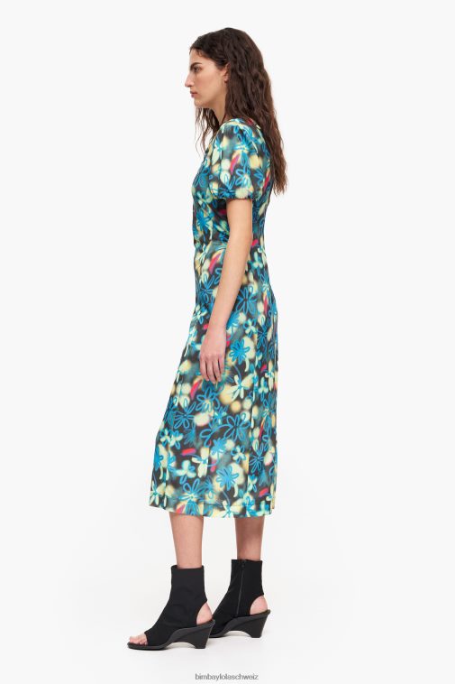 Bimba Y Lola Fließendes Midikleid mit Blumendruck Graffiti Kleidung T04ZZ232