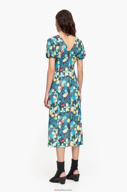 Bimba Y Lola Fließendes Midikleid mit Blumendruck Graffiti Kleidung T04ZZ232