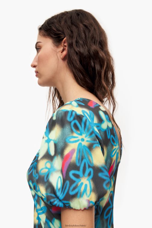 Bimba Y Lola Fließendes Midikleid mit Blumendruck Graffiti Kleidung T04ZZ232