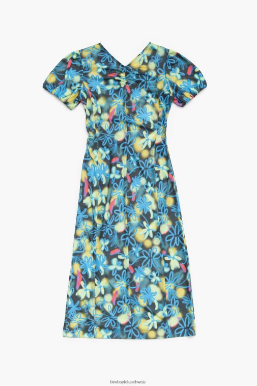 Bimba Y Lola Fließendes Midikleid mit Blumendruck Graffiti Kleidung T04ZZ232
