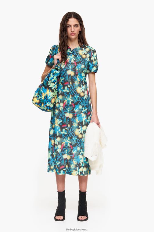 Bimba Y Lola Fließendes Midikleid mit Blumendruck Graffiti Kleidung T04ZZ232