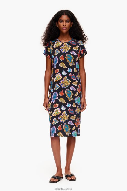 Bimba Y Lola Kurzes Fisch-Meerkleid Schwarz Kleidung T04ZZ173