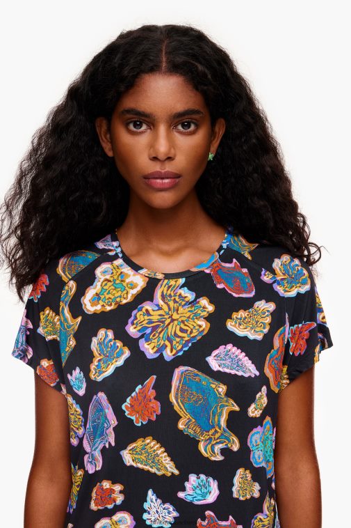 Bimba Y Lola Kurzes Fisch-Meerkleid Schwarz Kleidung T04ZZ173