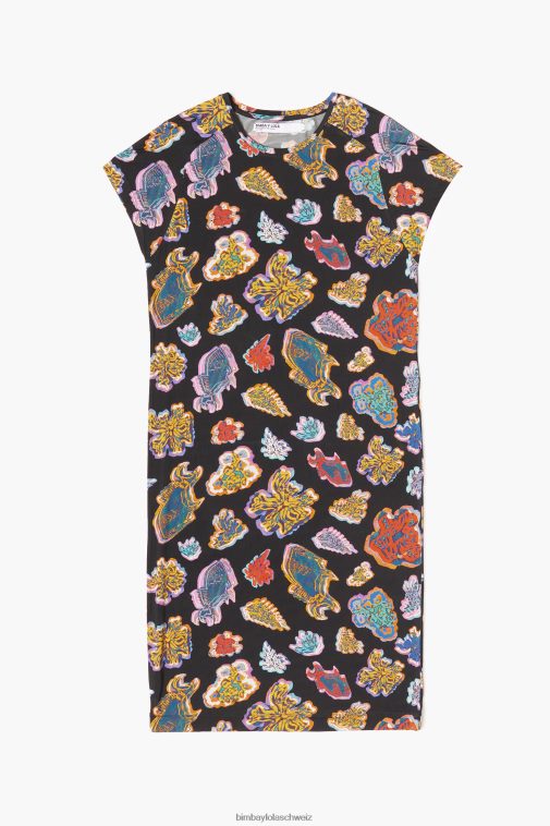 Bimba Y Lola Kurzes Fisch-Meerkleid Schwarz Kleidung T04ZZ173