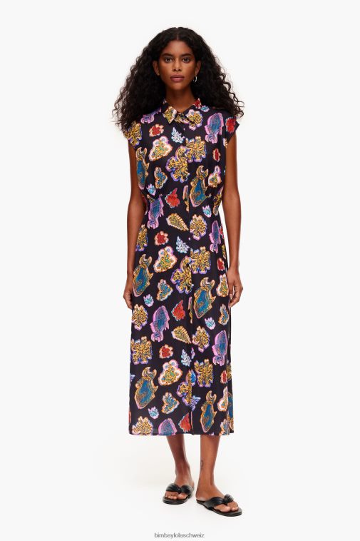 Bimba Y Lola Langes Fisch-Meerkleid Schwarz Kleidung T04ZZ176