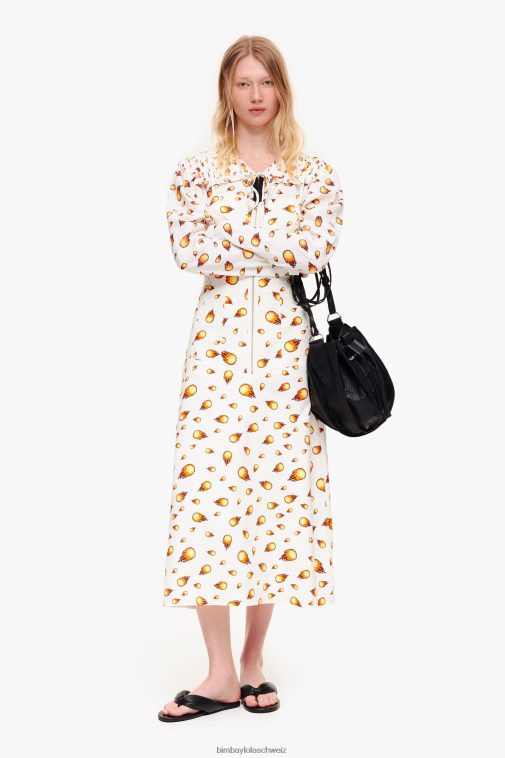Bimba Y Lola Maxikleid mit Feuermuster Weiss Kleidung T04ZZ197