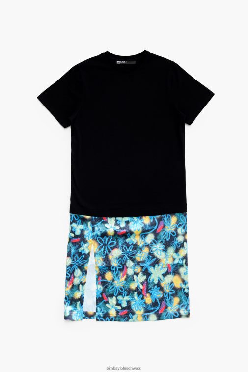Bimba Y Lola Midi-T-Shirt-Kleid mit Graffiti-Blumen-Print Blau Kleidung T04ZZ235