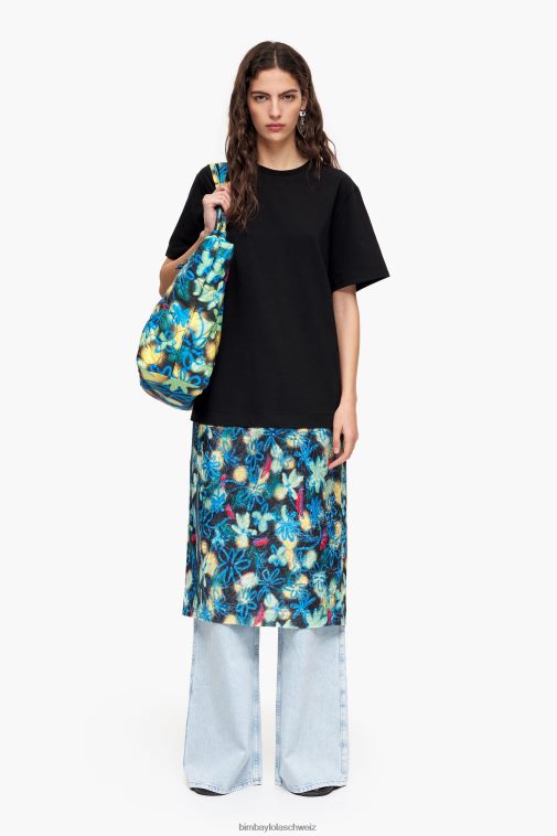 Bimba Y Lola Midi-T-Shirt-Kleid mit Graffiti-Blumen-Print Blau Kleidung T04ZZ235