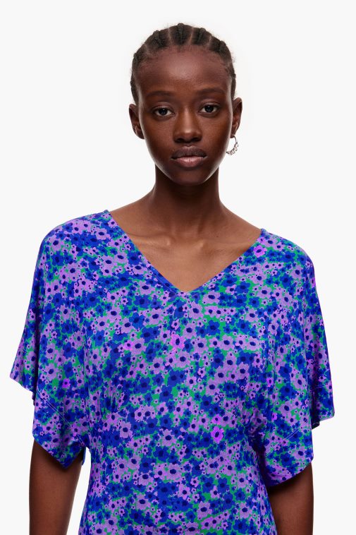 Bimba Y Lola Voll bedrucktes Midikleid Blumen Kleidung T04ZZ209