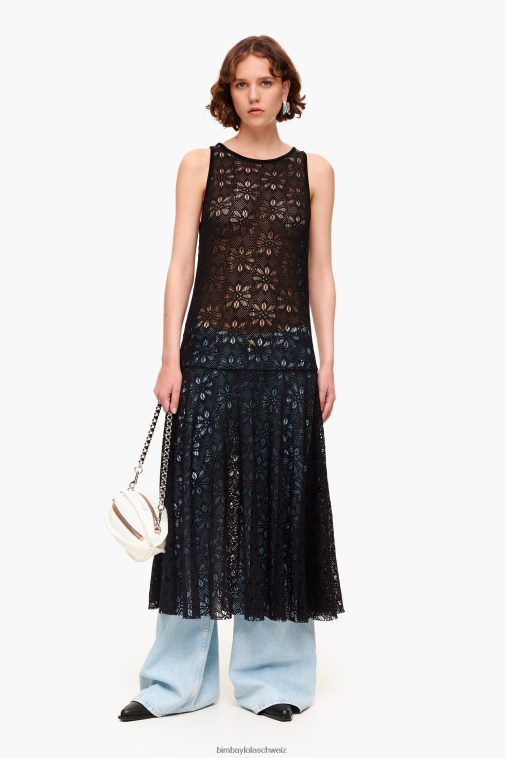 Bimba Y Lola durchbrochenes Maxikleid Schwarz Kleidung T04ZZ208