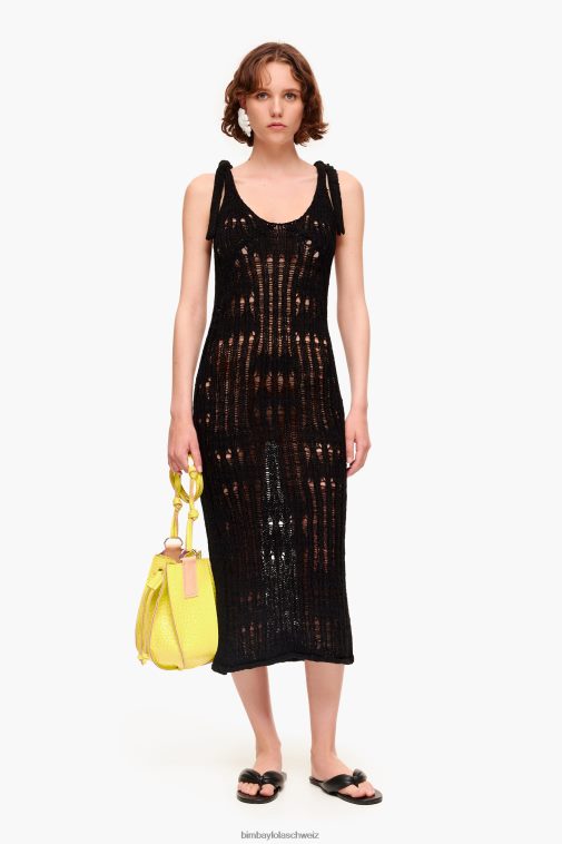 Bimba Y Lola langes Häkelkleid Schwarz Kleidung T04ZZ175