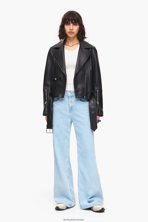 Bimba Y Lola Bikerjacke aus Leder Schwarz Kleidung T04ZZ474