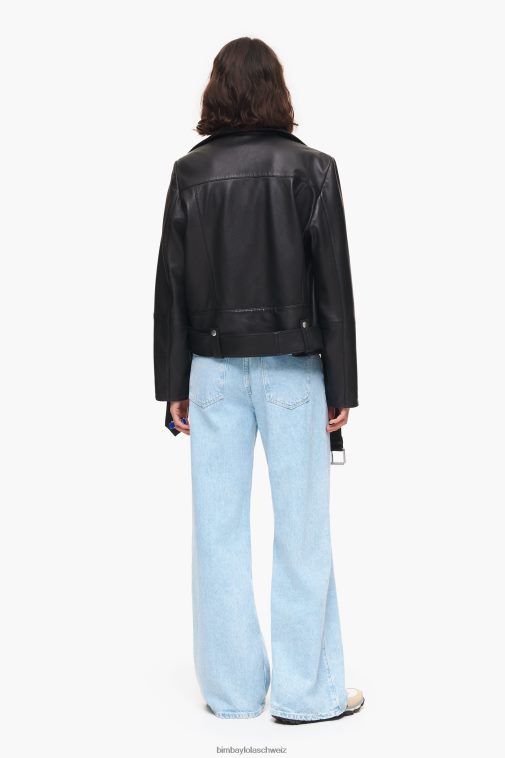Bimba Y Lola Bikerjacke aus Leder Schwarz Kleidung T04ZZ474