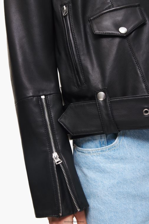 Bimba Y Lola Bikerjacke aus Leder Schwarz Kleidung T04ZZ474