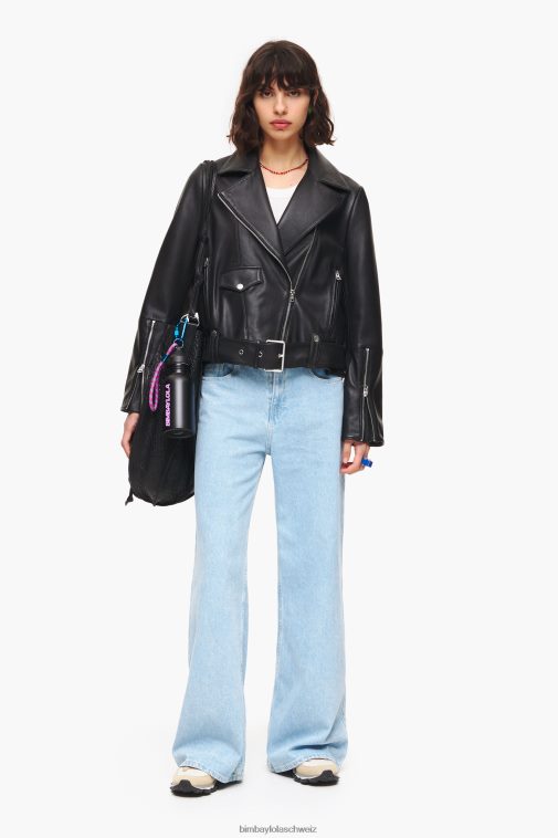 Bimba Y Lola Bikerjacke aus Leder Schwarz Kleidung T04ZZ474