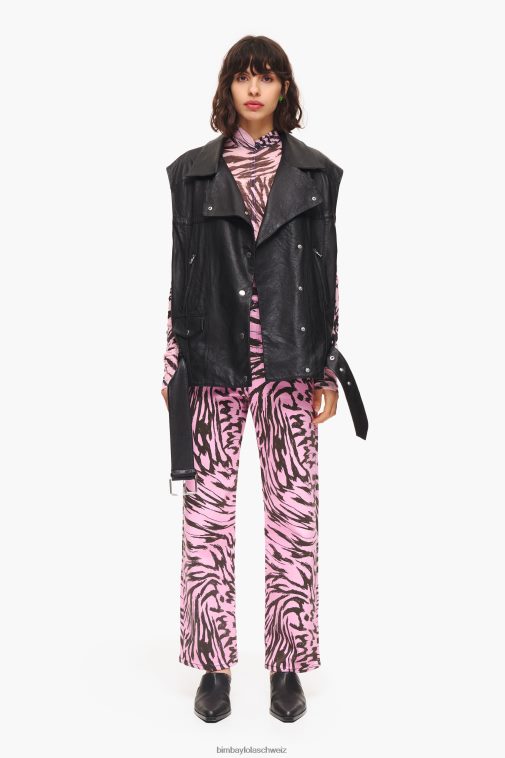Bimba Y Lola Bikerweste aus Leder Schwarz Kleidung T04ZZ477