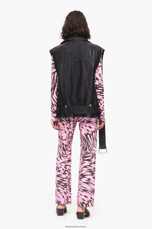 Bimba Y Lola Bikerweste aus Leder Schwarz Kleidung T04ZZ477