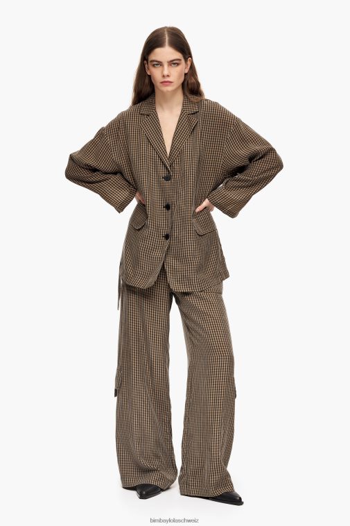 Bimba Y Lola Übergroßer Blazer mit Gingham-Karomuster braun Kleidung T04ZZ470