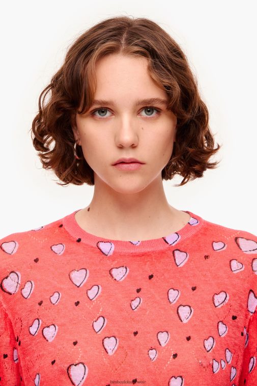 Bimba Y Lola Kleiner Leinenpullover mit Herzmuster Rot Kleidung T04ZZ367