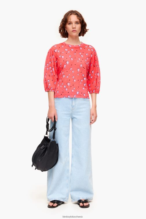 Bimba Y Lola Kleiner Leinenpullover mit Herzmuster Rot Kleidung T04ZZ367