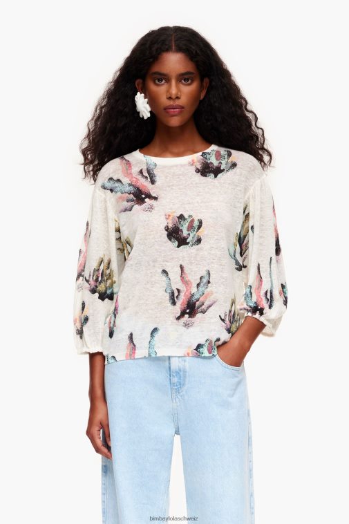 Bimba Y Lola Leinenpullover mit Korallenmuster Elfenbein Kleidung T04ZZ353