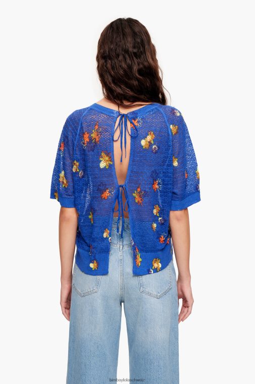 Bimba Y Lola Leinenpullover mit Sprayblumen-Print Blau Kleidung T04ZZ390