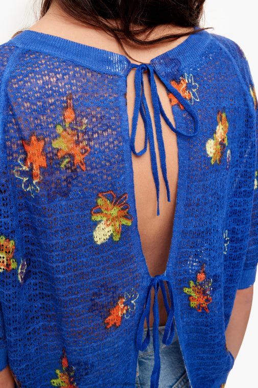 Bimba Y Lola Leinenpullover mit Sprayblumen-Print Blau Kleidung T04ZZ390