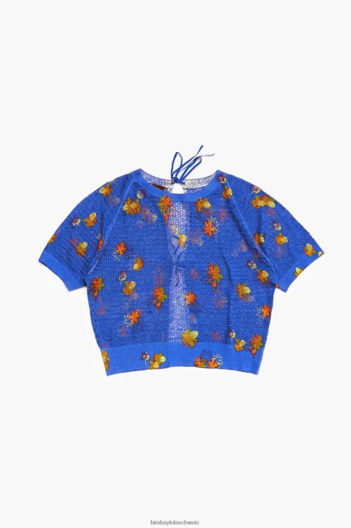 Bimba Y Lola Leinenpullover mit Sprayblumen-Print Blau Kleidung T04ZZ390
