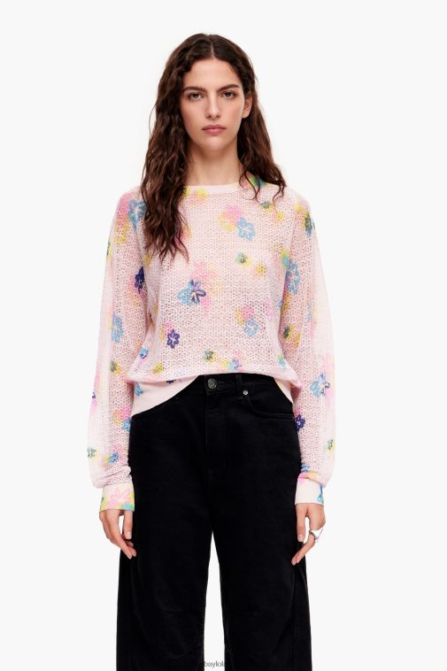 Bimba Y Lola Leinenpullover mit Sprayblumen-Print Rosa Kleidung T04ZZ393