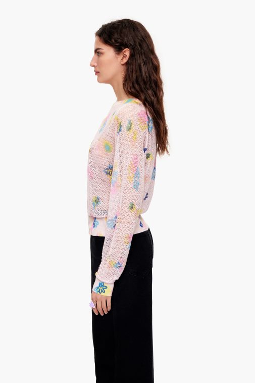 Bimba Y Lola Leinenpullover mit Sprayblumen-Print Rosa Kleidung T04ZZ393