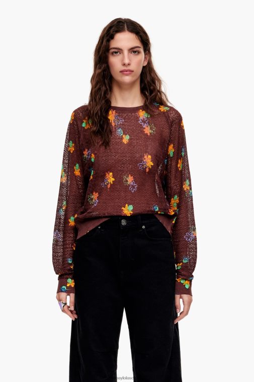 Bimba Y Lola Leinenpullover mit Sprayblumen-Print braun Kleidung T04ZZ392