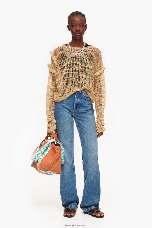 Bimba Y Lola Lochstrickpullover aus Leinen Kamel Kleidung T04ZZ362