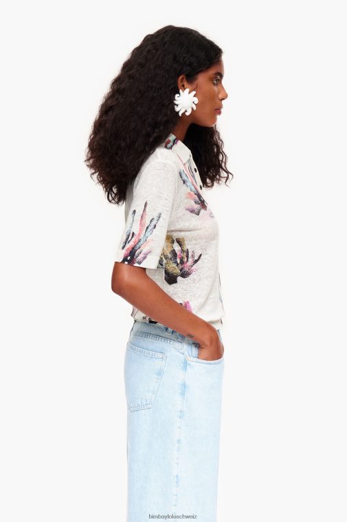 Bimba Y Lola Strick-Poloshirt mit Korallen-Print Elfenbein Kleidung T04ZZ354