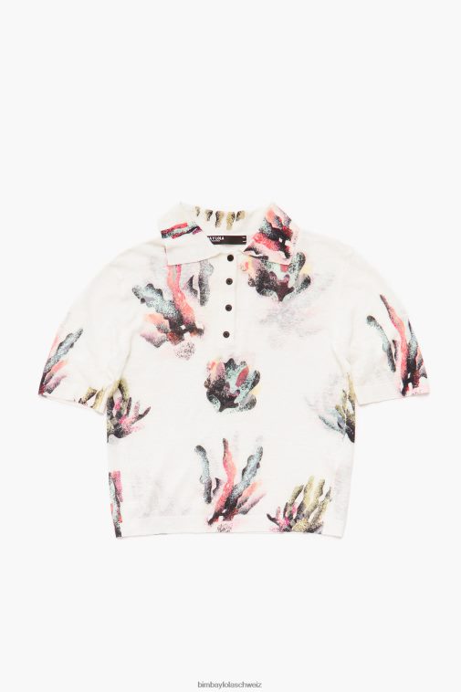 Bimba Y Lola Strick-Poloshirt mit Korallen-Print Elfenbein Kleidung T04ZZ354