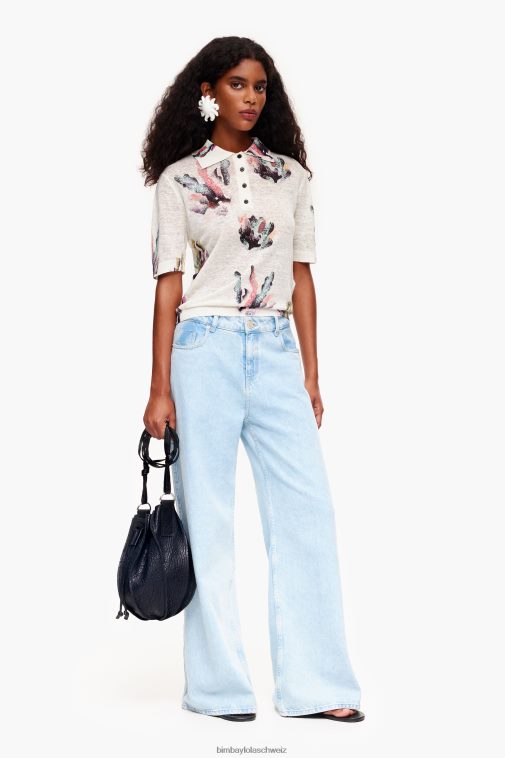 Bimba Y Lola Strick-Poloshirt mit Korallen-Print Elfenbein Kleidung T04ZZ354